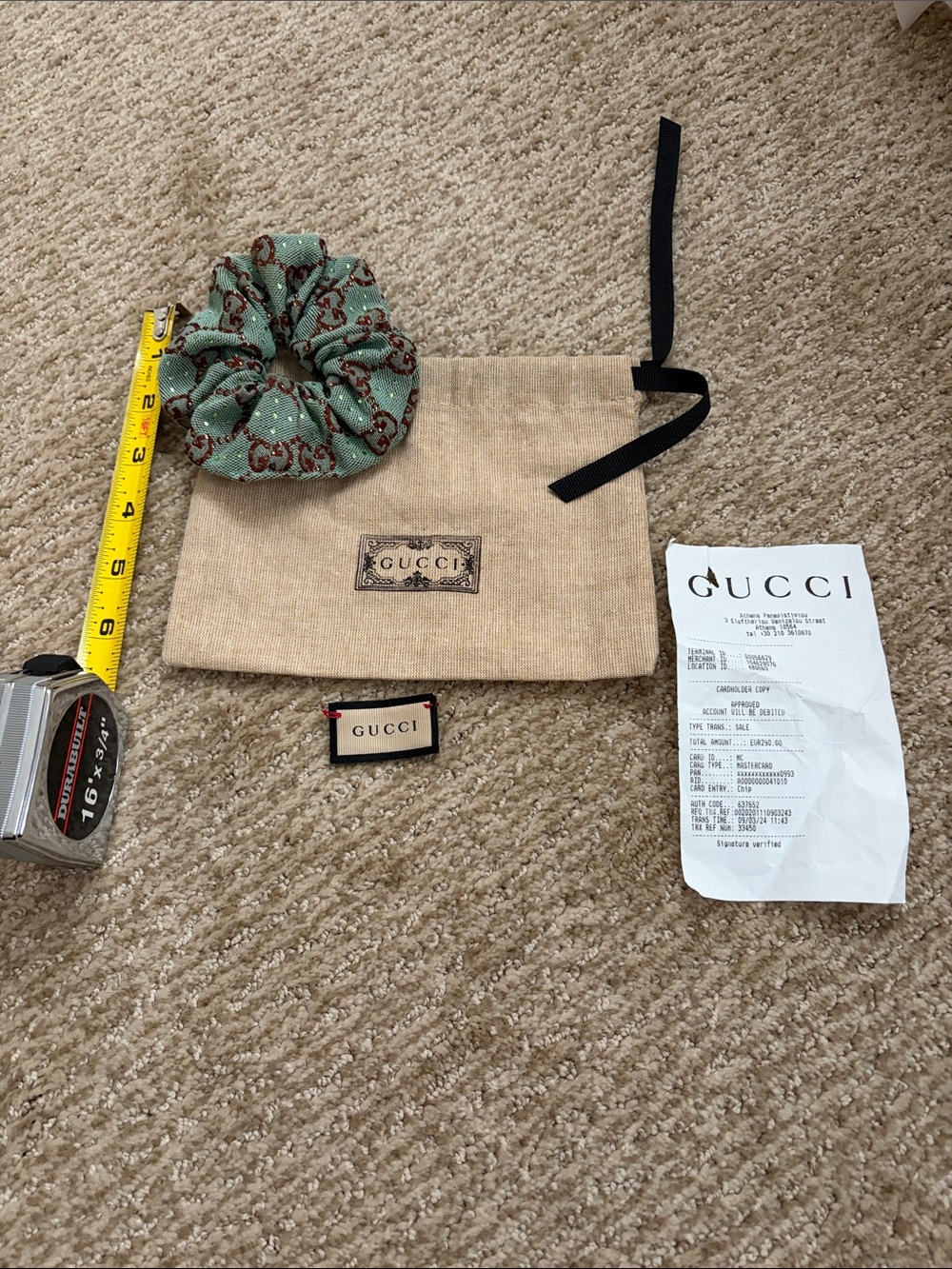 Gucci Mint Green & Brown embellished GG Logo Scrunchie